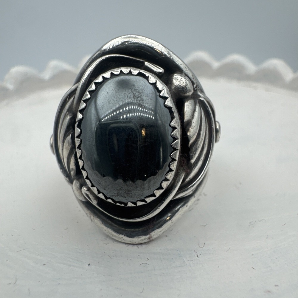 Rare Huge Vintage Sterling Silver Southwest Black Onyx Ring Signed CP  9 1/4
